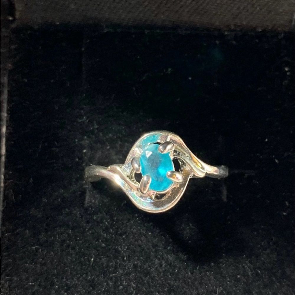 STERLING SILVER PLATED AQUAMARINE RING SIZE 6.5 - Picture 4 of 4